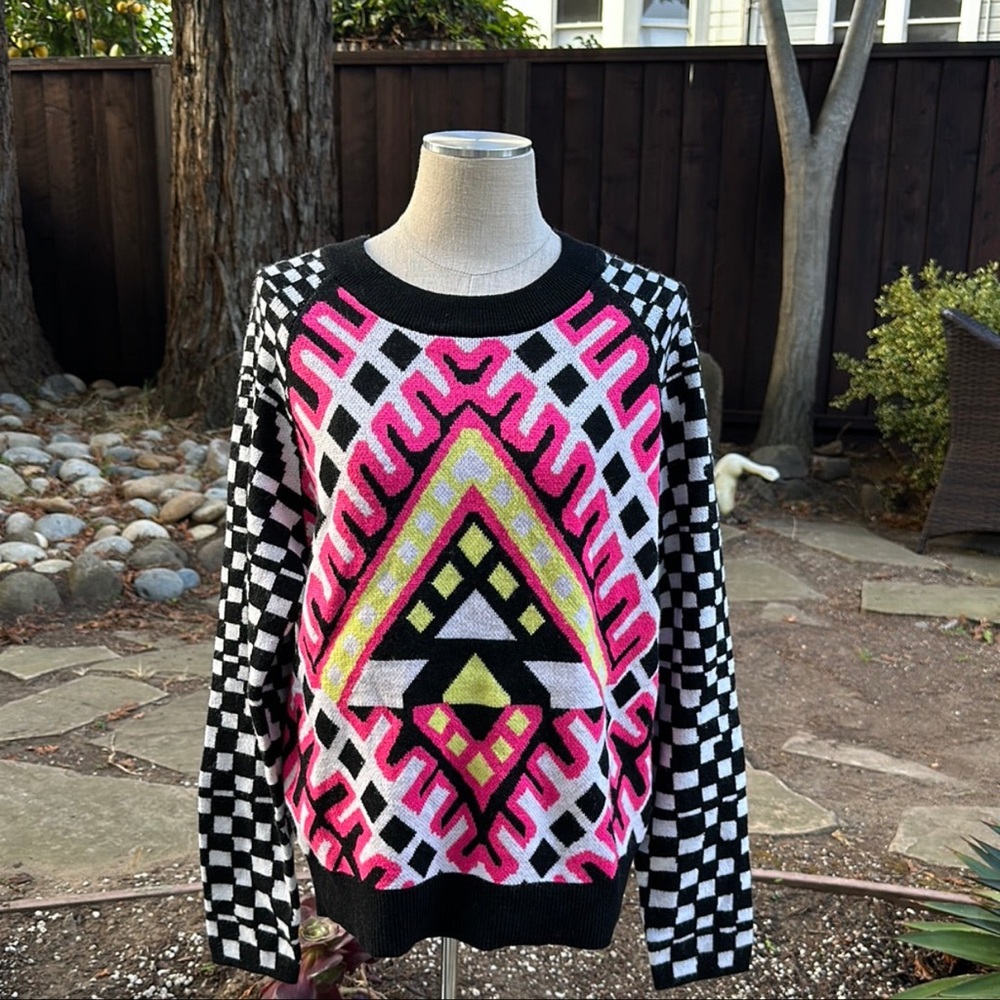 Mara Hoffman Black, Neon Pink & Yellow Printed Sweater